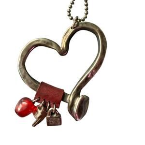 Uno de 50 Thick Nail Heart Charms Long Beaded Necklace Vintage